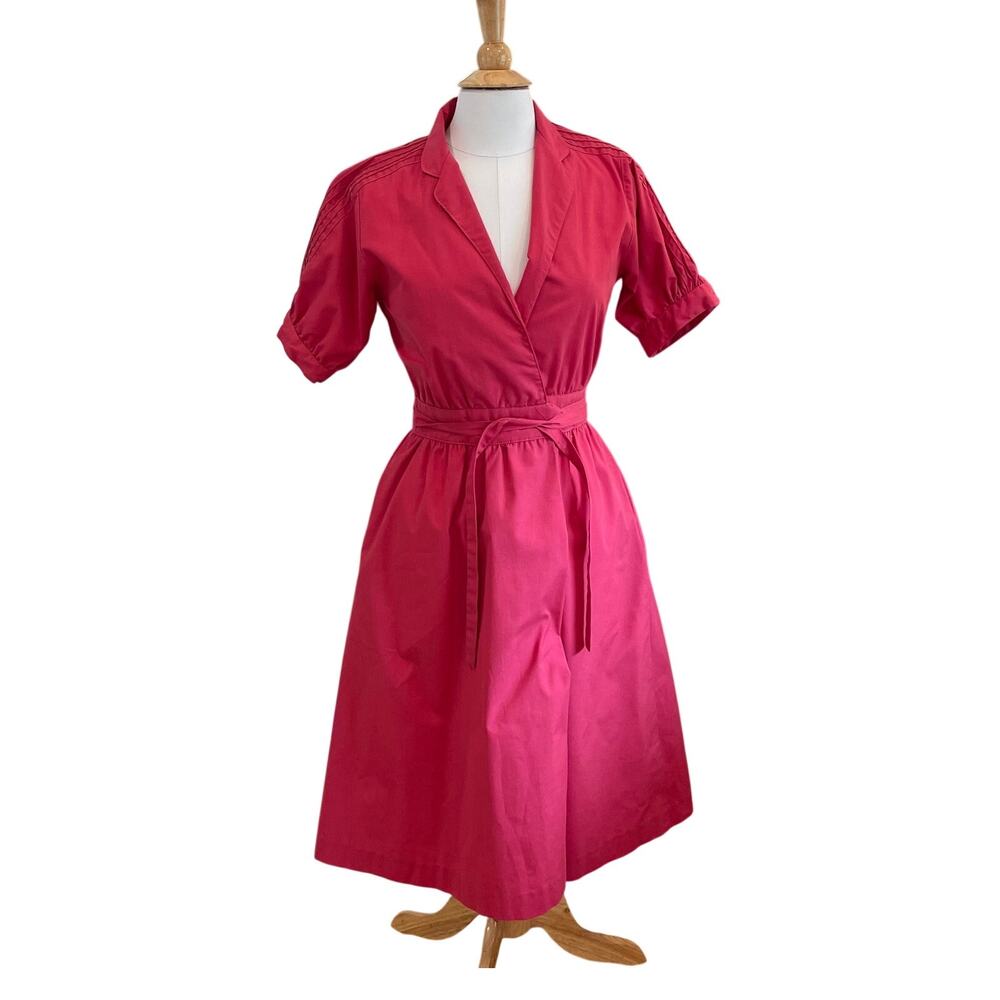 Vintage Lanz Originals Pink Short Sleeve Wrap Dress, Fit Flare, Rockabilly, M
